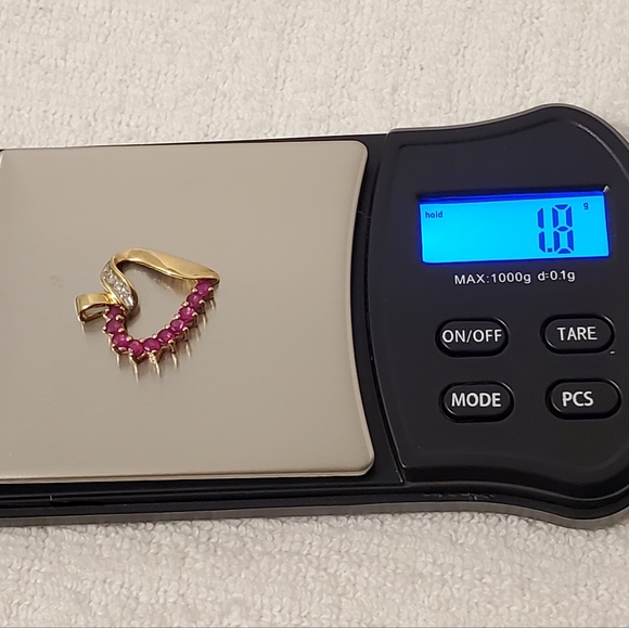 Vintage 10 Karat Yellow Gold Open Heart Pendant Diamonds Red Rubies Women's - Picture 7 of 10